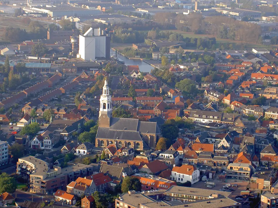 De binnenstad van Nijkerk vanuit de lucht