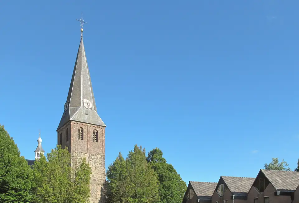 De Remigiuskerk boven de bomen in Duiven